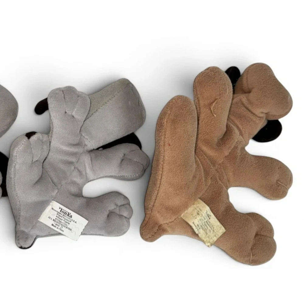 Vintage Tonka Pound Puppies Newborn Lot 2 Gray Brown Plush Dogs Red Collar 8